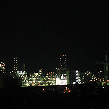 Night view of industrial area from Oze River